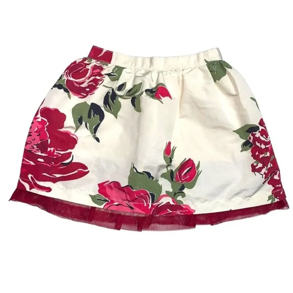 Floral Skirt Girl's 3 Ivory Red Skater Circle Cute Christmas Adorable